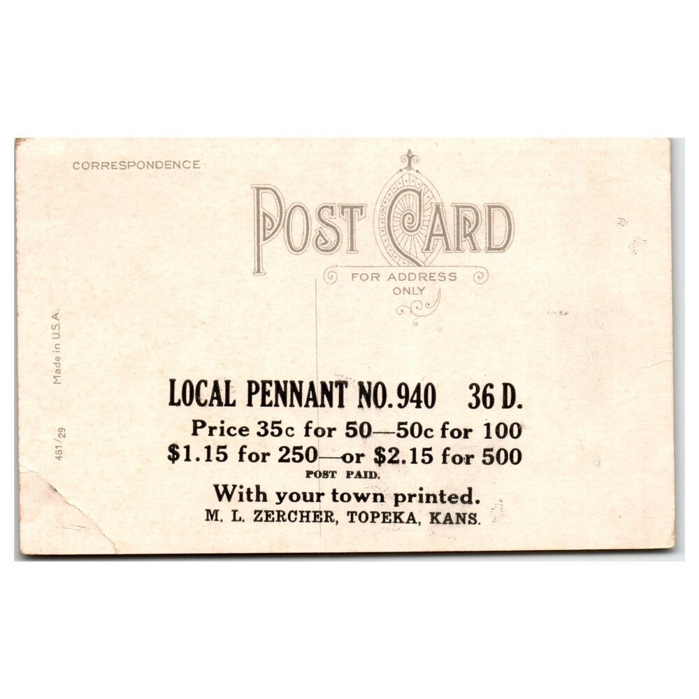 Vintage Topeka Kansas Humorous Pennant Postcard - M. L. Zercher - Picture 2 of 2